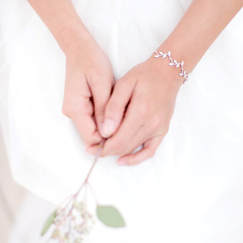Romantic wedding bracelet with pink gold color leaf pattern, branch bracelet, Bethina, vine bridal bracelet. image 3