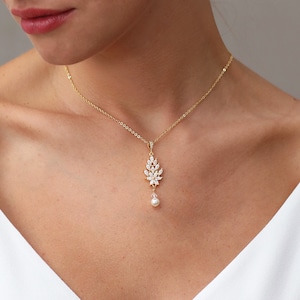 Kristallperlen-Brautrücken-Halskette, Souley, baumelnde Tropfenhalskette, romantischer goldener Brautschmuck, Perlen- und Strass-Halsanhänger.