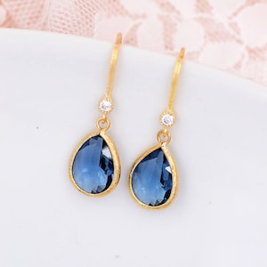 Bridal earrings, Gepsy, blue drop bridal earrings, blue wedding jewelry.