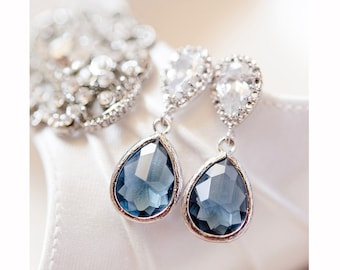 Pendientes de boda, junio, pendientes colgantes azules, pendientes de boda chic