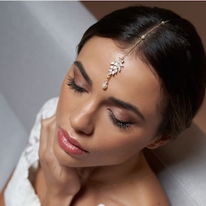 Bruidshoofdsieraden, Souley, Gouden bruiloft Tikka, Gouden bruidssieraden, bruidshaar, roségouden sieraden, Bruidshoofdsieraden, boho, Tikka