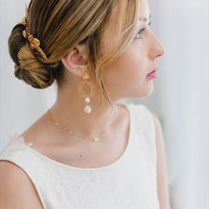 White pearl wedding earrings. Cali, dangling earlobe earrings. Ivory pearl bridal jewelry.