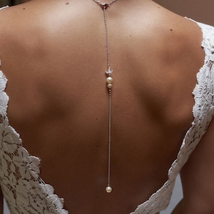 Bridal back jewelry, Katy, Back jewelry, back necklace, back pendant, pearl bridal accessories, pearl back pendant, pearl jewelry