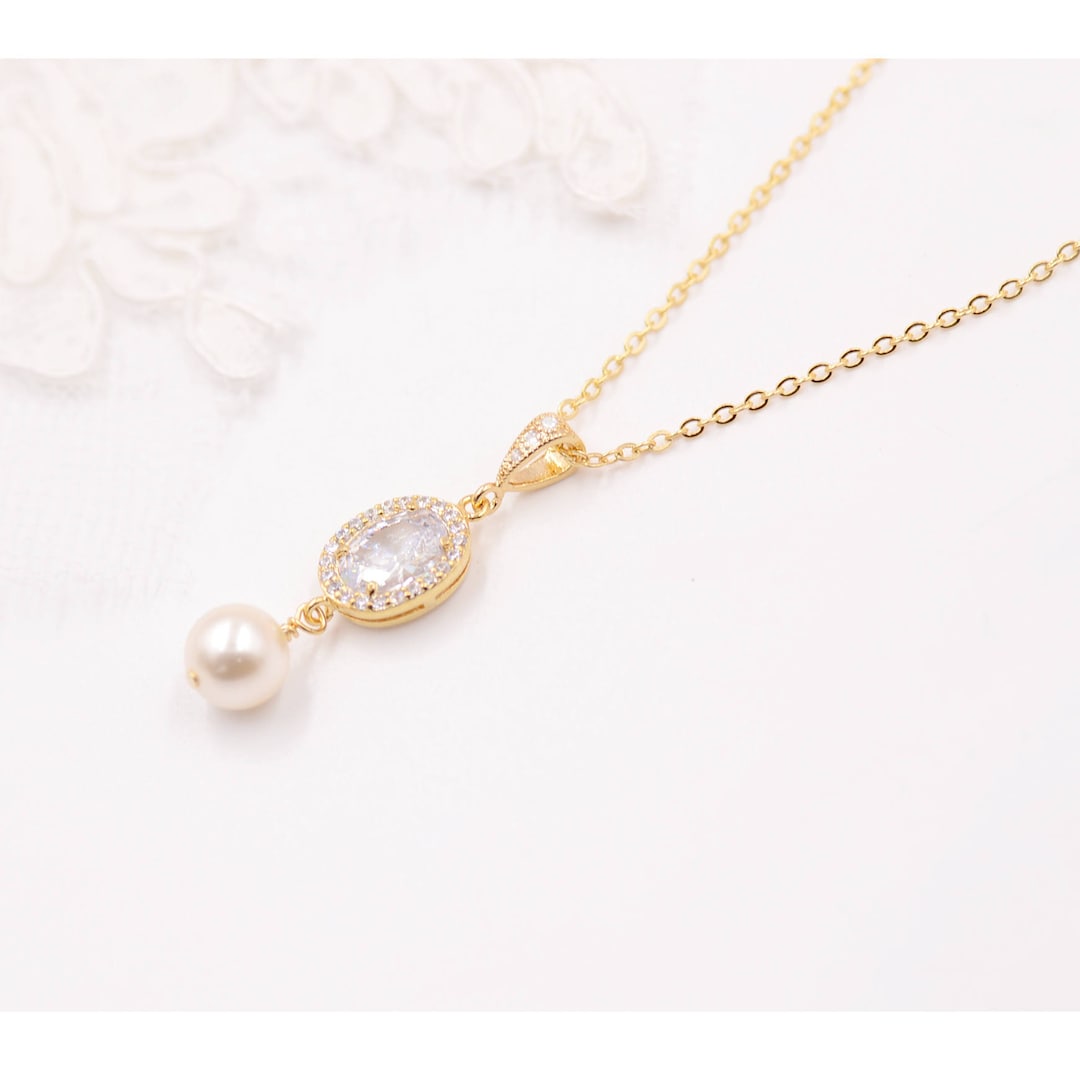 Buy Golden Bridal Necklace, Mathilde, Pearl Bridal Necklace, Rose