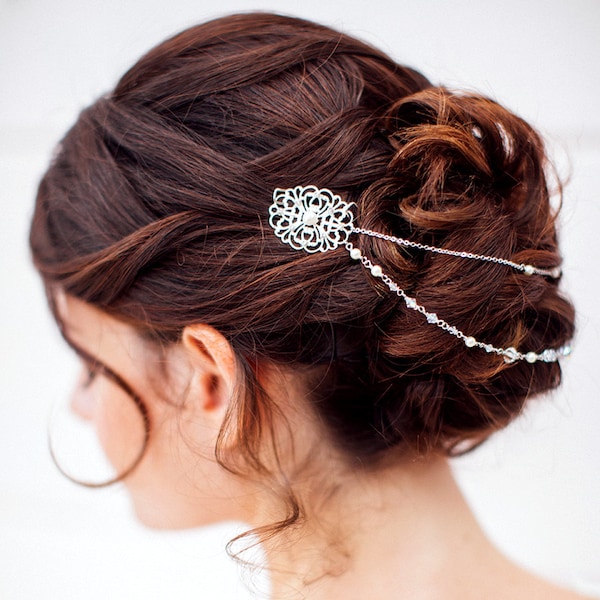 headband mariée, victoria, Bijoux de tête Mariée bohéme, Bijoux mariage, accessoires mariée bleu, coiffure mariée bleu,  bijoux rose gold