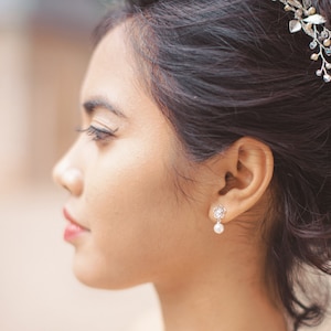 Pearl bridal earrings. Orpheus, boho pearl wedding jewelry.