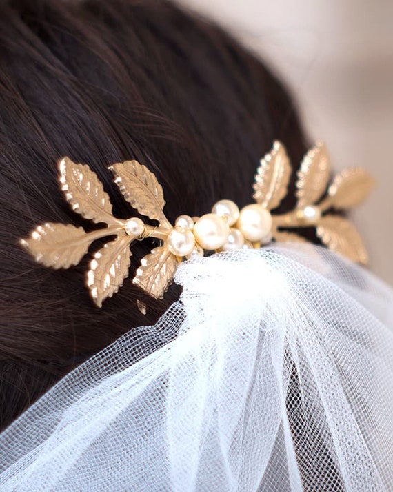 Romantic rose gold bridal hair comb romantic new Rose Gold Leaf Bridal Comb | Small Veil Hair Piece  main image 4
