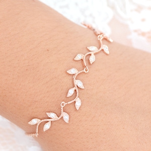 Romantic wedding bracelet with pink gold color leaf pattern, branch bracelet, Bethina, vine bridal bracelet. image 2