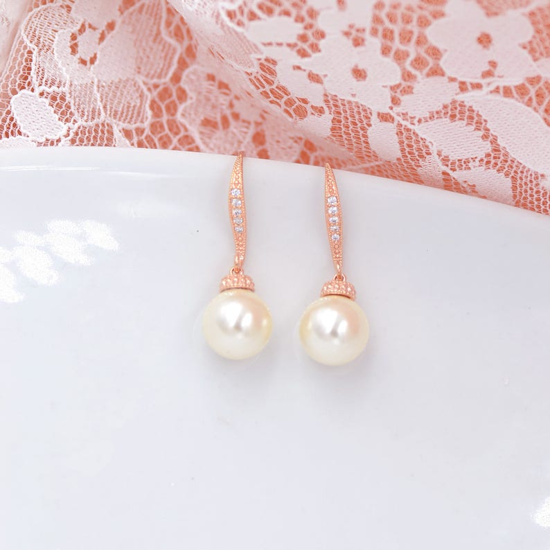 Pearl bridal earrings, Manoha, Pearl wedding jewelry, Pearl earrings, Bridal earrings Pearls ivory, white image 5