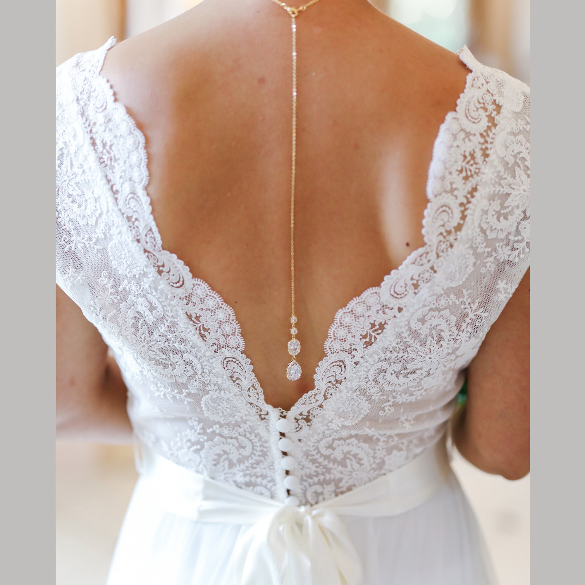 Bridal Back Necklace, Morgane. Pretty Crystal Back Jewelry, Drop Back ...