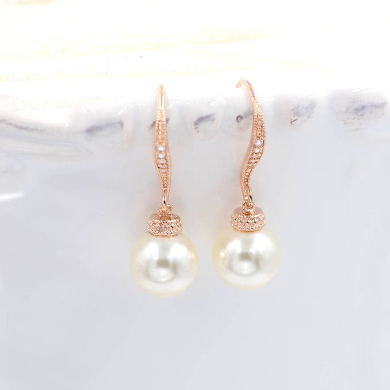 Pearl bridal earrings, Manoha, Pearl wedding jewelry, Pearl earrings, Bridal earrings Pearls ivory, white image 4