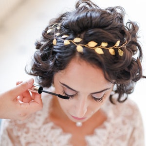 Bridal hair vine with silver leaves. Golden vine head jewel for bridal bun. saw. image 6