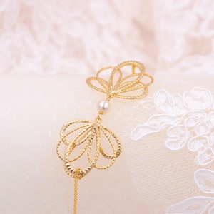Leaves and pearls bridal bracelet. Palermo, Golden Wedding Bracelet. Silver bridal bracelet.