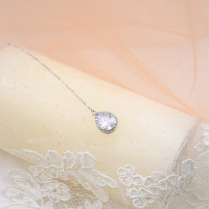 Bridal back jewelry, Soloist, Dangling back jewelry, Drop back necklace, Silver back jewelry, Crystal drop back jewelry, Removable