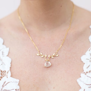 Golden bridal necklace, Bethina, Crystal bridal necklace, boho wedding jewelry, leaf bridal necklace.
