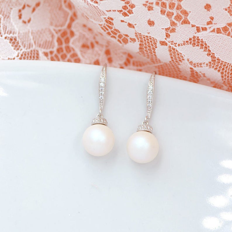 Pearl bridal earrings, Manoha, Pearl wedding jewelry, Pearl earrings, Bridal earrings Pearls ivory, white image 2