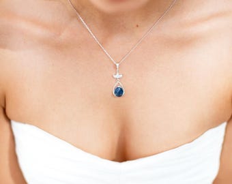 Blue bridal necklace, Catnys, dark blue bridal necklace, blue wedding jewelry, blue jewelry, romantic bridal jewelry, rhinestone wedding jewelry