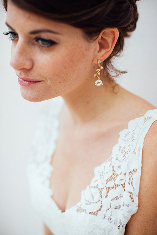 Boho leaf bridal earrings, Betina, drop earrings.
