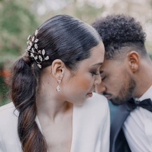 Bridal bun pick, Faith, Bridal bun picks, wedding hairstyle, romantic bridal hairstyle, rhinestone bun pick, blue, bun pick