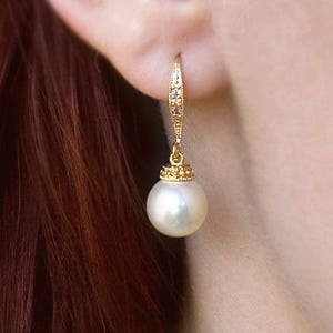 Pearl bridal earrings, Manoha, Pearl wedding jewelry, Pearl earrings, Bridal earrings Pearls ivory, white image 10