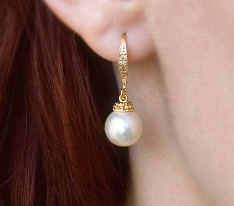 Pearl bridal earrings, Manoha, Pearl wedding jewelry, Pearl earrings, Bridal earrings Pearls ivory, white image 10