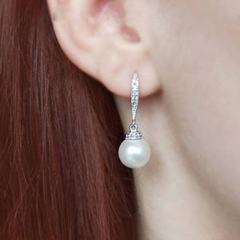 Pearl bridal earrings, Manoha, Pearl wedding jewelry, Pearl earrings, Bridal earrings Pearls ivory, white image 6