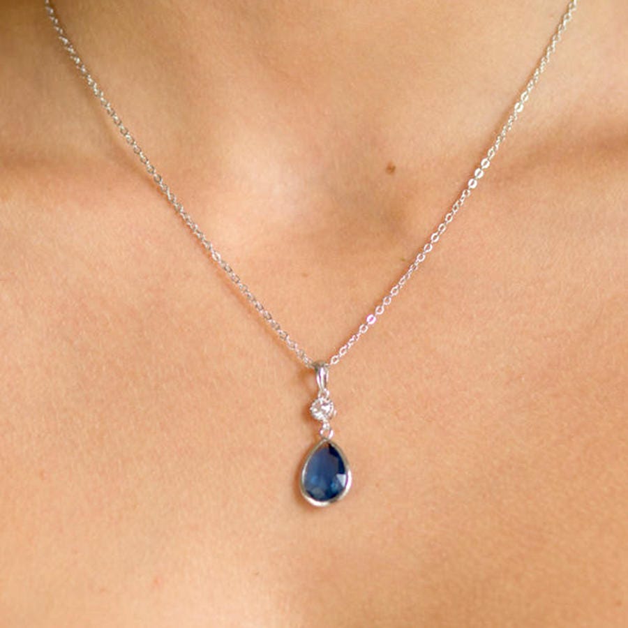 Collier Pendentif SWAROVSKI Cristal Bleu - Ancien - Bijou Fantaisie - Occasion