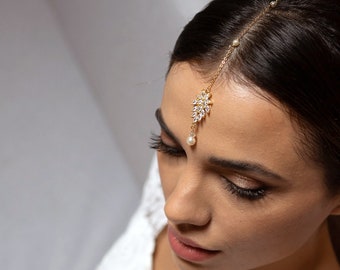 Bridal headpiece, Souley, Gold wedding tikka, Gold bridal jewelry, Bridal hair, Rose gold jewelry, Bridal headpiece, Boho, Tikka