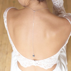 Back necklace, blue bridal back necklace and jewelry, blue bridal back pendant, blue wedding jewelry, romantic bridal jewelry