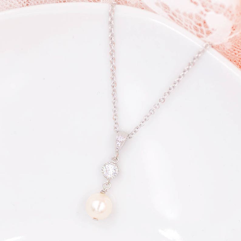 AtelierSarahAime – Single pearl necklace,pearl floating necklace,white pearl necklace,yellow gold plated,bridal pearl necklace,wedding necklace jewelry gifts Bracelets