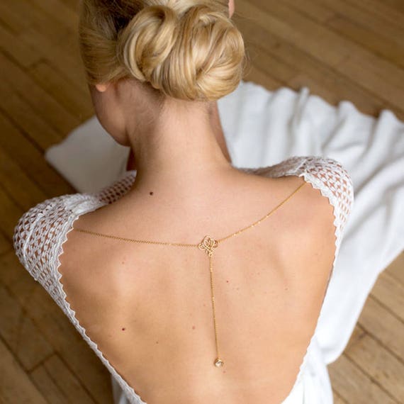 Bridal Back Necklace, Jewel to Sew on the Dress, Nila, Necklace Falling in the Back, Back Jewelry