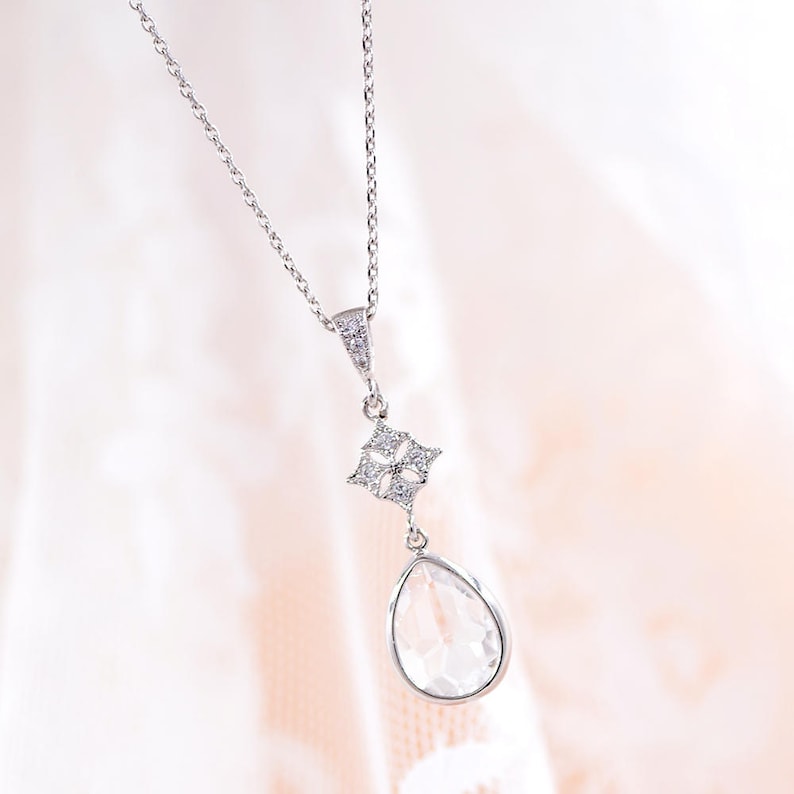 AtelierSarahAime – Bridal necklace, Loubna, teardrope necklace, French necklace, bride necklace, drop necklace, CZ, Drope, Wedding necklace, silver necklace Bracelets