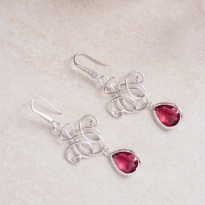 Ruby drop bridal earrings, gold bridal jewelry, Nila,, Wedding jewelry, ruby pink bridal earrings