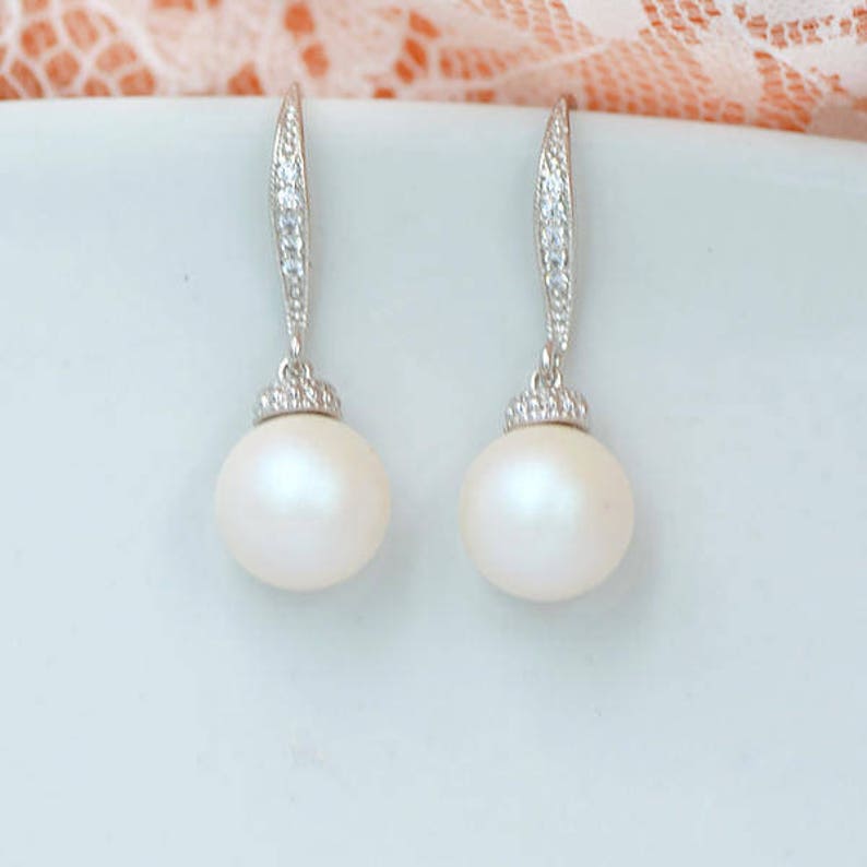 Pearl bridal earrings, Manoha, Pearl wedding jewelry, Pearl earrings, Bridal earrings Pearls ivory, white image 8