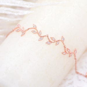 Romantic wedding bracelet with pink gold color leaf pattern, branch bracelet, Bethina, vine bridal bracelet. image 6