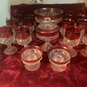 Tiffin Kings Crown Thumbprint Cranberry/Ruby Flash Top Collectible Pieces
