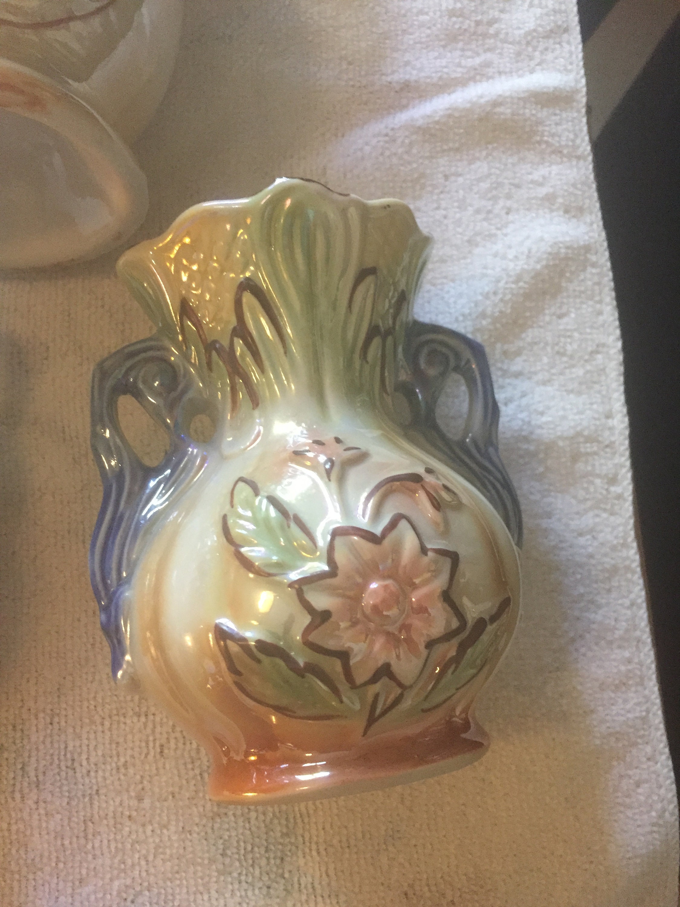 Vintage Double Handled Iridescent Floral Vases in Made Brazil Etsy