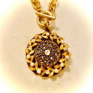 Vintage Holy Family Doublesided Brass Medallion with Upcycled Lobster Clasp Chain