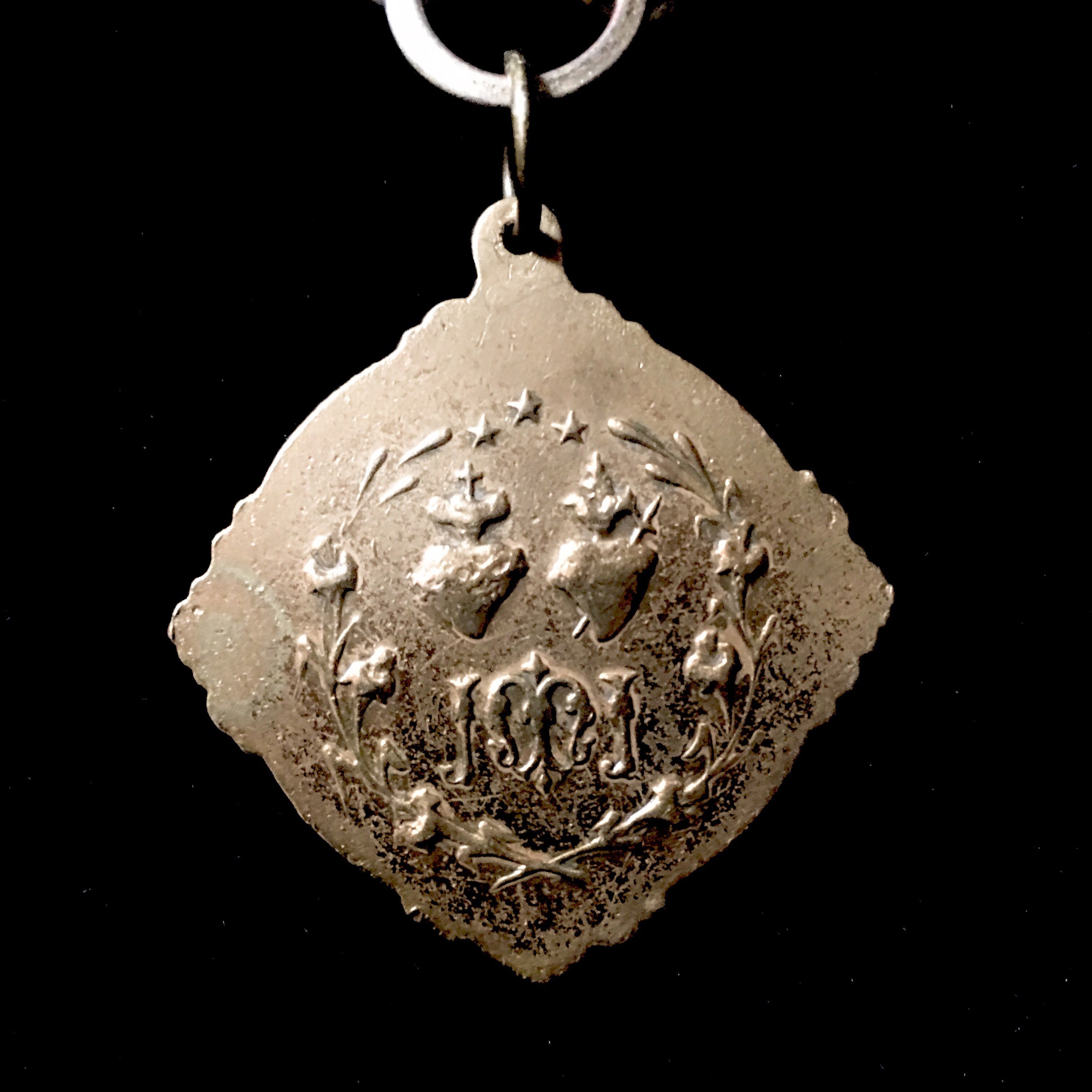 Vintage Holy Family Doublesided Brass Medallion with Upcycled Lobster Clasp Chain