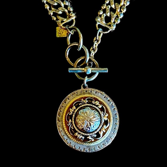 Vintage Upcycled Anne Klein Chain with Layered Vintage Button Pendant