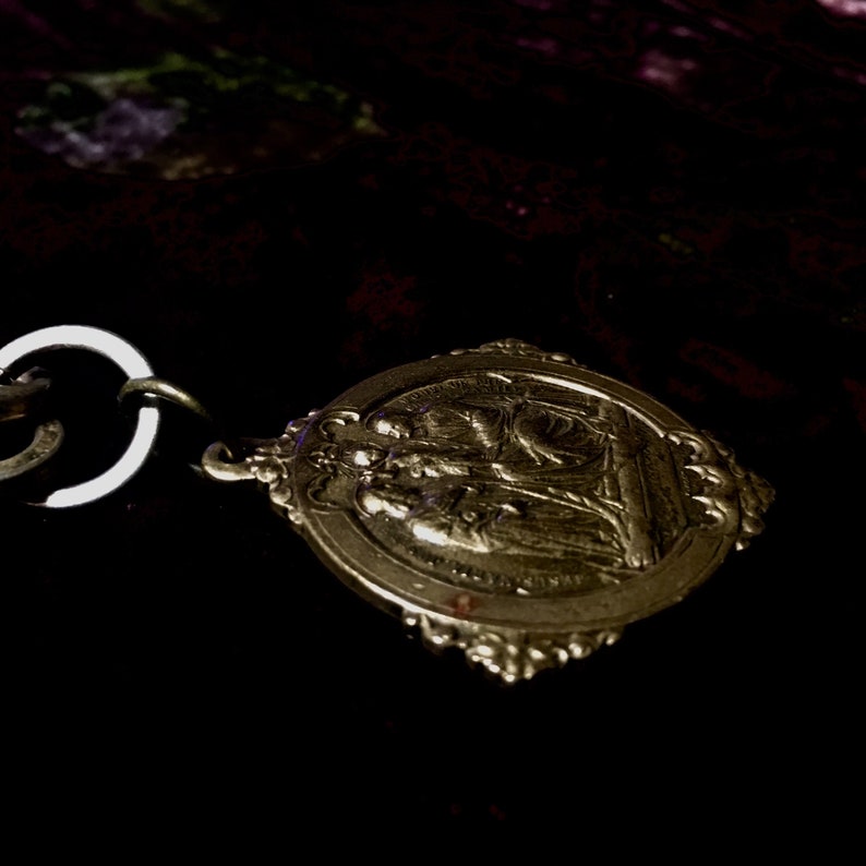 Vintage Holy Family Doublesided Brass Medallion with Upcycled Lobster Clasp Chain
