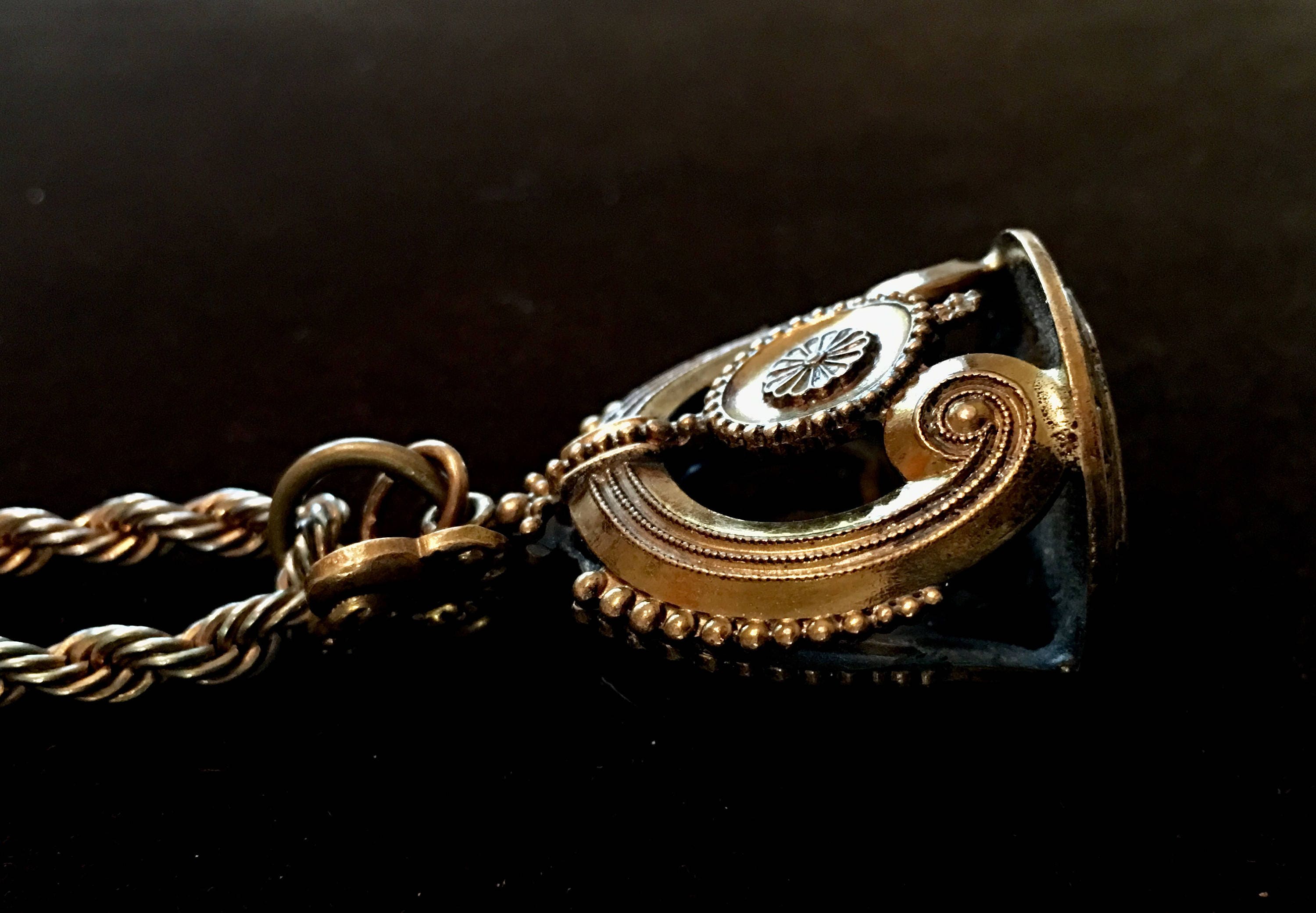 Antique Brass Watch Fob Necklace