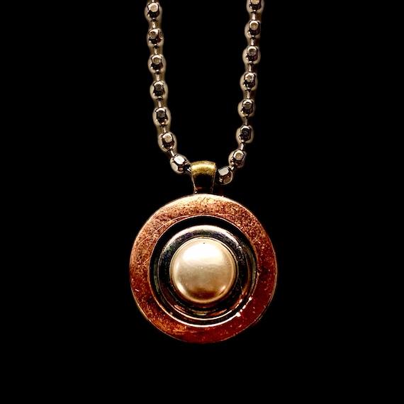 Mixed Metal Upcycled  Assemblage Necklace with Vintage Pearl