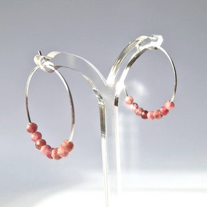 Pink Tourmaline Beaded Hoop Earrings: Sterling Silver or Gold Filled