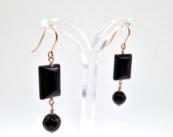 Orecchini Pendenti A Cuore In Onice Nera 22,5 Carati – Argento Placcato – Regalo Originale