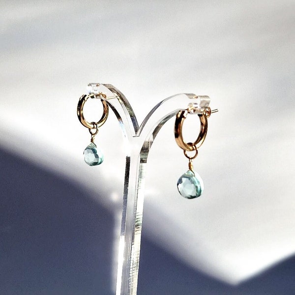 Aquamarine Earrings, Gold Hoops, Aquamarine hoop earrings, Sterling silver hoops, Rose gold earrings, March Birthstone.