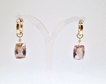 Ametrine Drop Earrings: Rose Gold Filled Sterling Silver Hoops