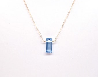 Blue Quartz Pendant Necklace: Gold Filled or Sterling Silver Chain