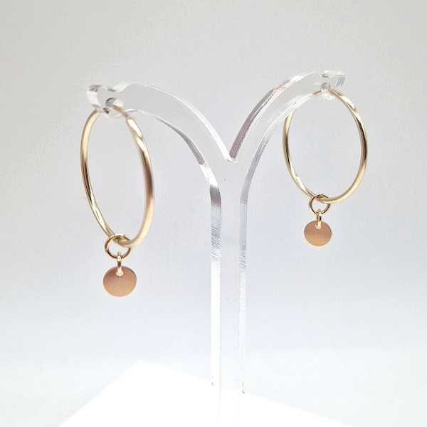 Hoop Earrings with Small Circle Drops, Hoop Earrings in Gold filled or Sterling silver, Gold Hoops, 925 Sterling silver Hoops.