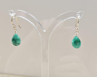 Emerald Teardrop earrings, in Gold filled or Sterling silver